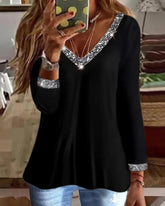 V-ringad långärmadtopp med paljetter